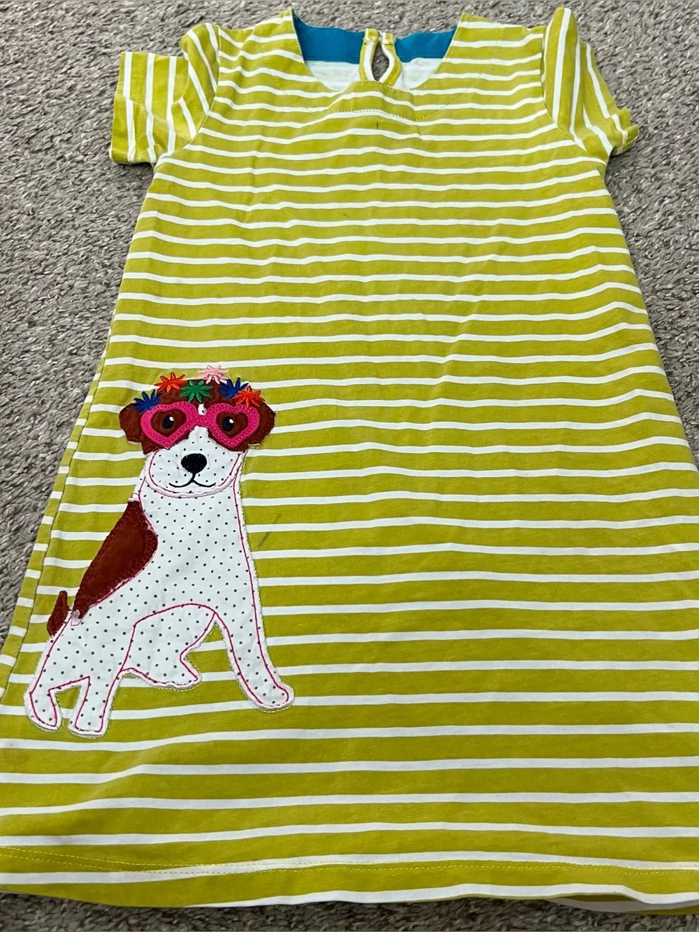 Kids Striped Lime Green & White Dress with Puppy Applique Size 7